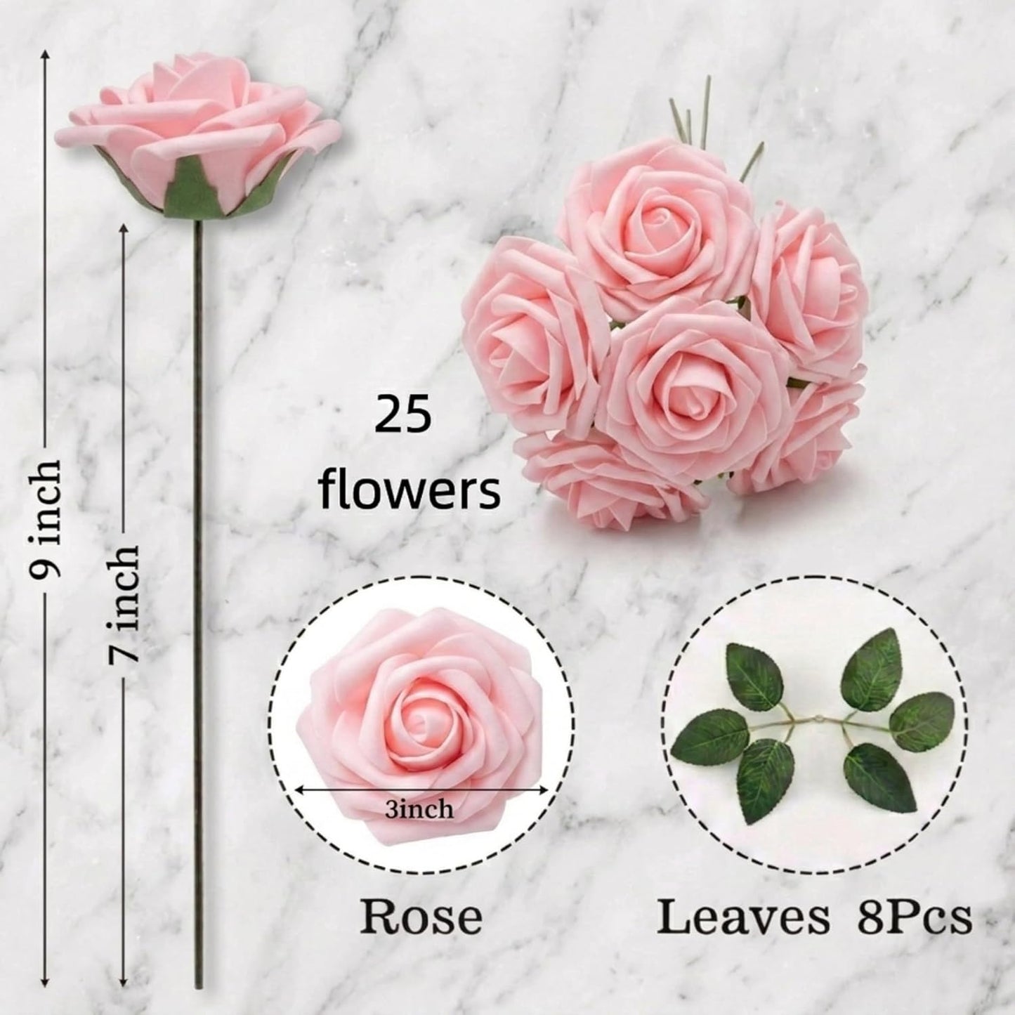 Artificial Flowers 25pcs Foam Fake Roses with Stems for DIY Wedding Bouquets Bridal Shower Centerpieces Arrangements Party Tables Valentines Day Decorations Christmas Tree （Ivory）