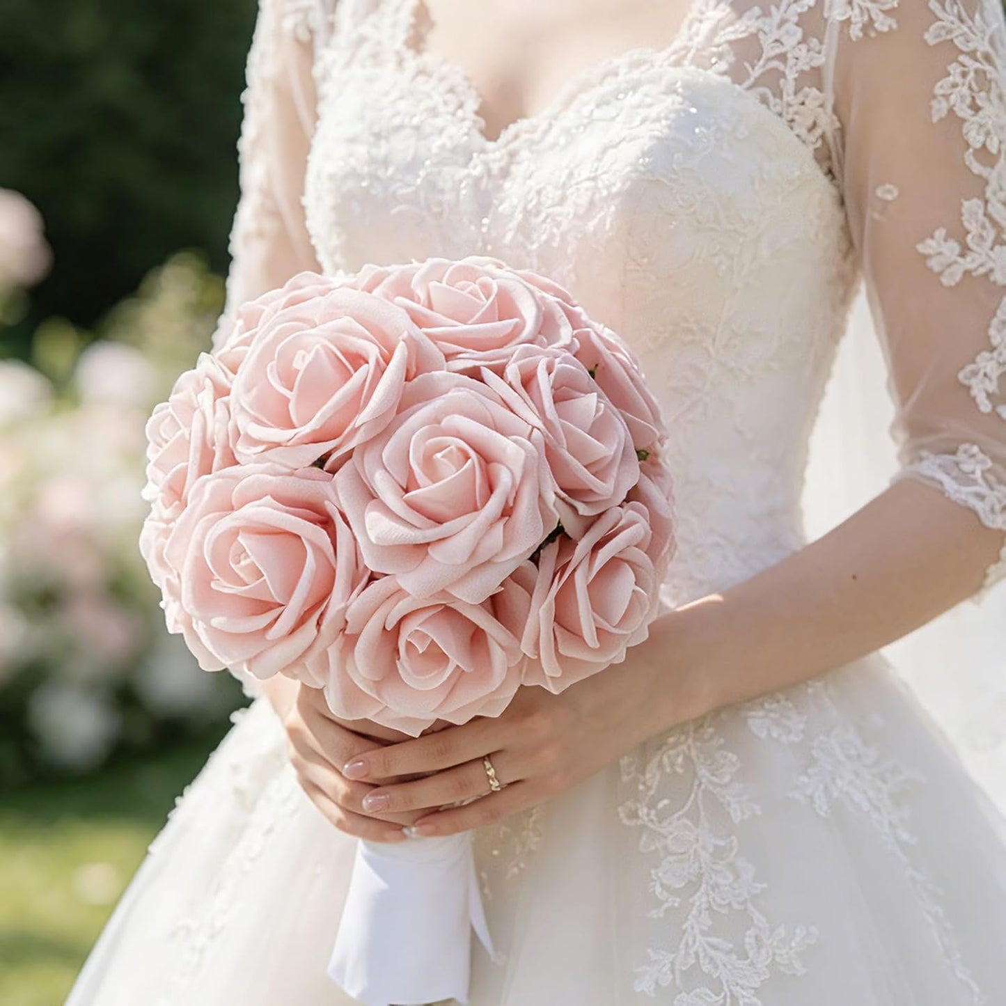Artificial Flowers 25pcs Foam Fake Roses with Stems for DIY Wedding Bouquets Bridal Shower Centerpieces Arrangements Party Tables Valentines Day Decorations Christmas Tree （Ivory）
