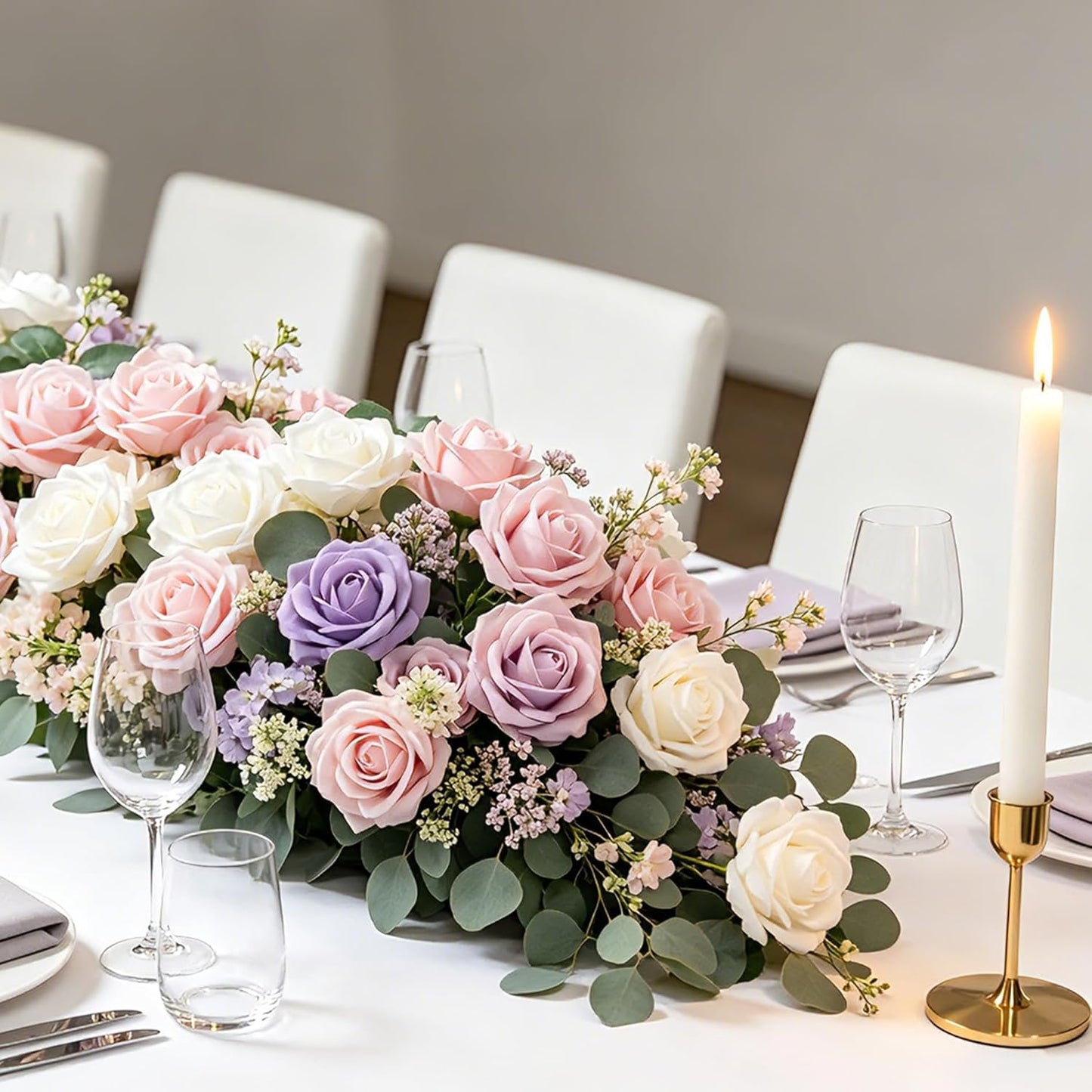 Artificial Flowers 25pcs Foam Fake Roses with Stems for DIY Wedding Bouquets Bridal Shower Centerpieces Arrangements Party Tables Valentines Day Decorations Christmas Tree （Ivory）