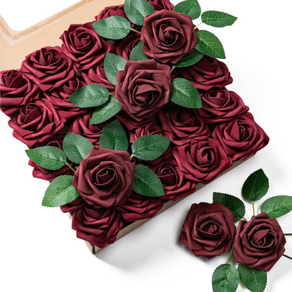 Artificial Flowers 25pcs Foam Fake Roses with Stems for DIY Wedding Bouquets Bridal Shower Centerpieces Arrangements Party Tables Valentines Day Decorations Christmas Tree （Ivory）