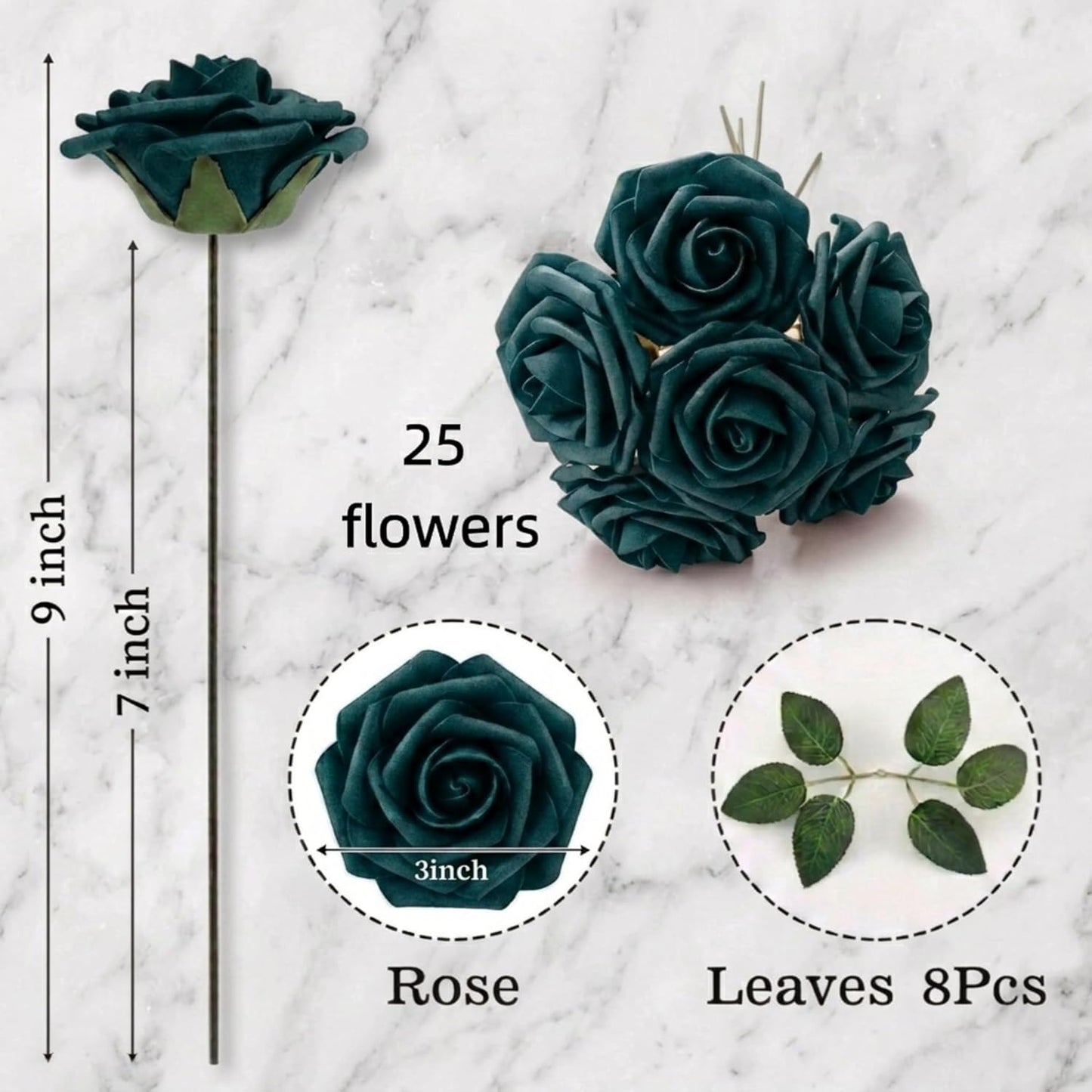 Artificial Flowers 25pcs Foam Fake Roses with Stems for DIY Wedding Bouquets Bridal Shower Centerpieces Arrangements Party Tables Valentines Day Decorations Christmas Tree （Ivory）
