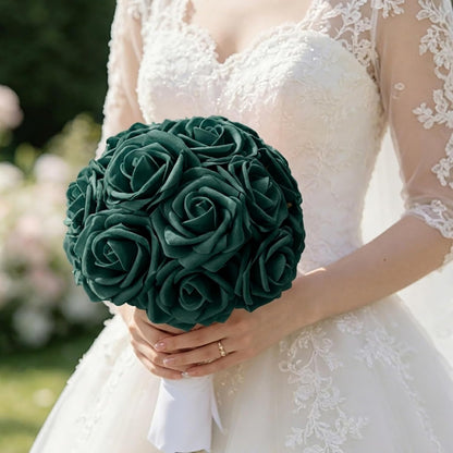 Artificial Flowers 25pcs Foam Fake Roses with Stems for DIY Wedding Bouquets Bridal Shower Centerpieces Arrangements Party Tables Valentines Day Decorations Christmas Tree （Ivory）