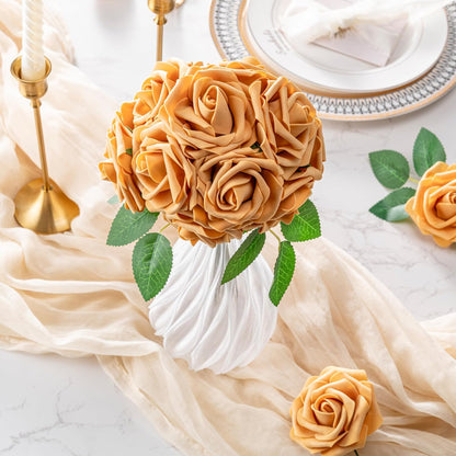 Artificial Flowers 25pcs Foam Fake Roses with Stems for DIY Wedding Bouquets Bridal Shower Centerpieces Arrangements Party Tables Valentines Day Decorations Christmas Tree （Ivory）