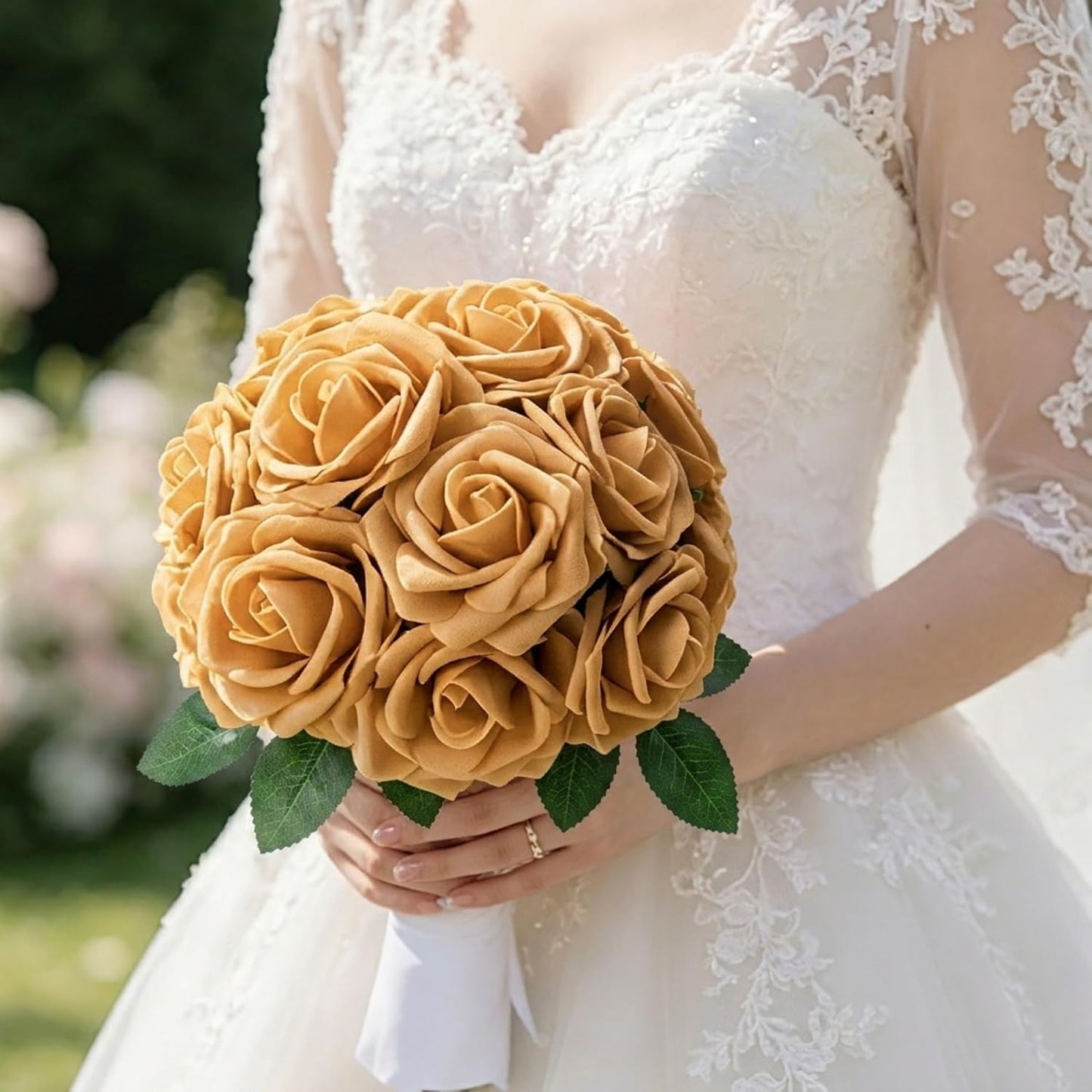 Artificial Flowers 25pcs Foam Fake Roses with Stems for DIY Wedding Bouquets Bridal Shower Centerpieces Arrangements Party Tables Valentines Day Decorations Christmas Tree （Ivory）