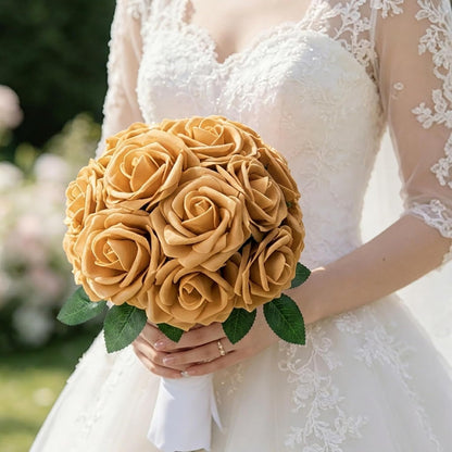 Artificial Flowers 25pcs Foam Fake Roses with Stems for DIY Wedding Bouquets Bridal Shower Centerpieces Arrangements Party Tables Valentines Day Decorations Christmas Tree （Ivory）