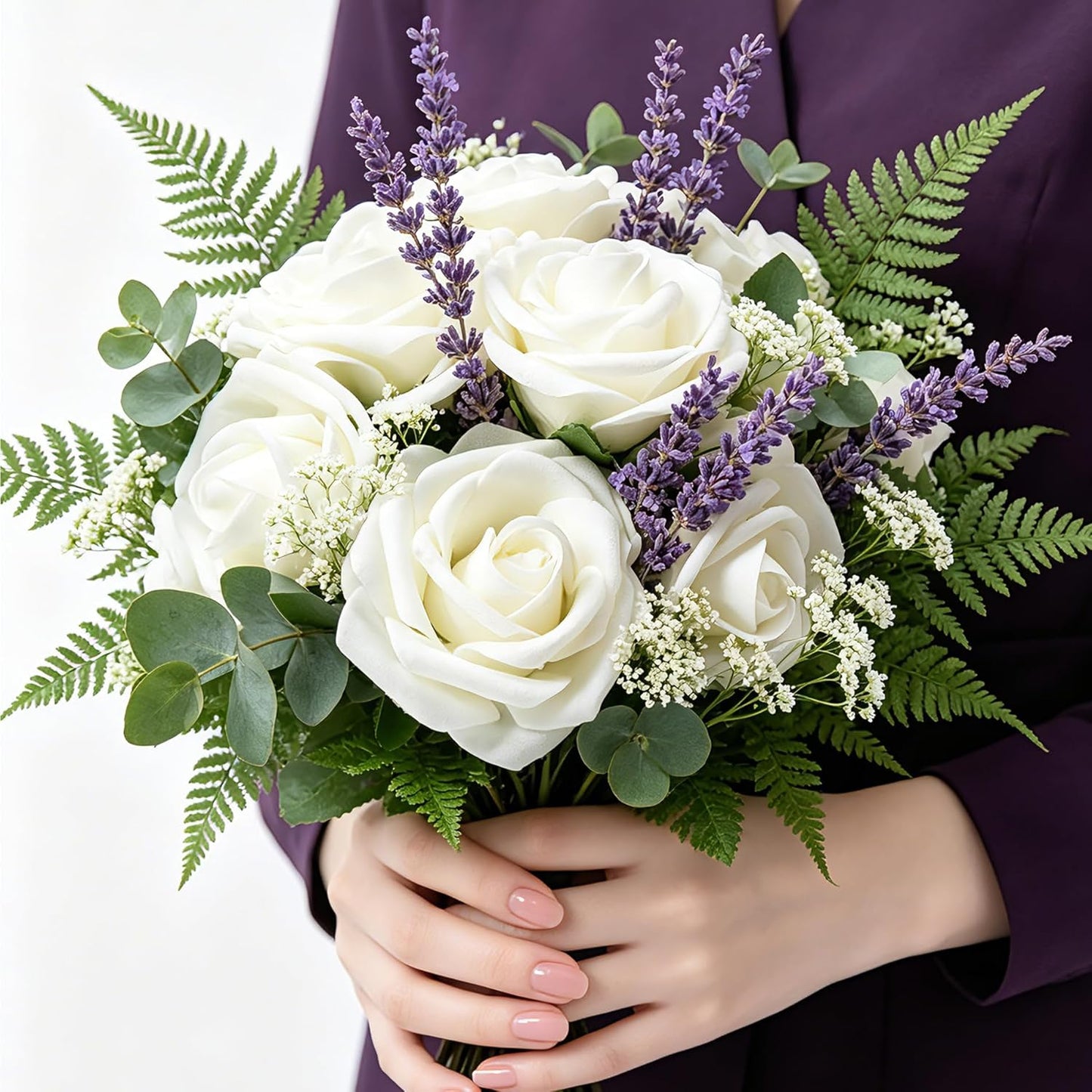 Artificial Flowers 25pcs Foam Fake Roses with Stems for DIY Wedding Bouquets Bridal Shower Centerpieces Arrangements Party Tables Valentines Day Decorations Christmas Tree （Ivory）