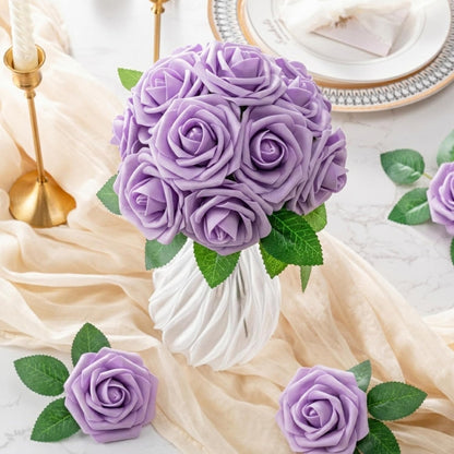 Artificial Flowers 25pcs Foam Fake Roses with Stems for DIY Wedding Bouquets Bridal Shower Centerpieces Arrangements Party Tables Valentines Day Decorations Christmas Tree （Ivory）