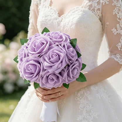 Artificial Flowers 25pcs Foam Fake Roses with Stems for DIY Wedding Bouquets Bridal Shower Centerpieces Arrangements Party Tables Valentines Day Decorations Christmas Tree （Ivory）