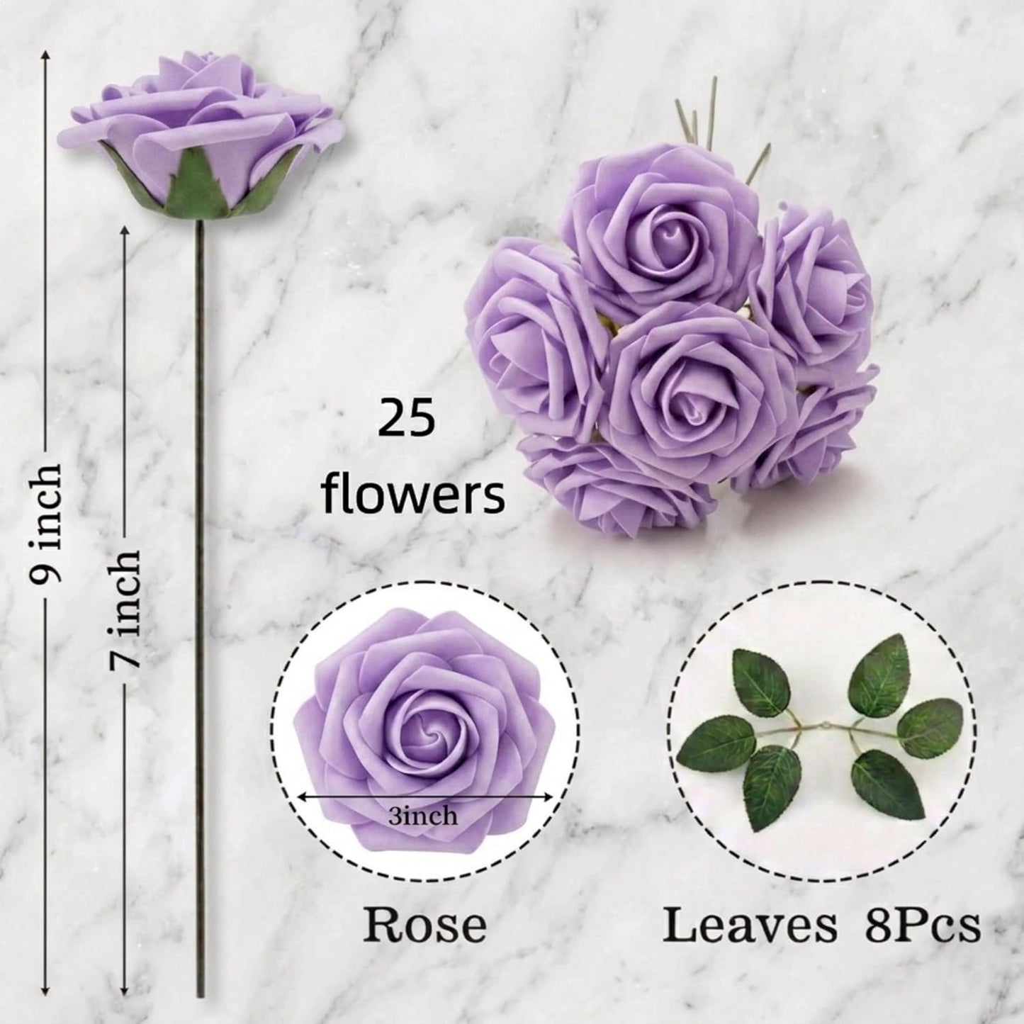 Artificial Flowers 25pcs Foam Fake Roses with Stems for DIY Wedding Bouquets Bridal Shower Centerpieces Arrangements Party Tables Valentines Day Decorations Christmas Tree （Ivory）