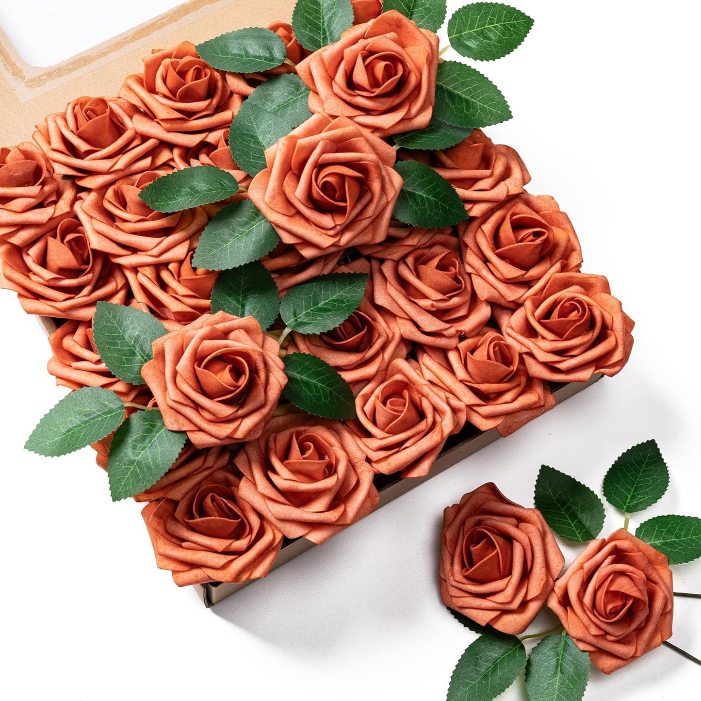 Artificial Flowers 25pcs Foam Fake Roses with Stems for DIY Wedding Bouquets Bridal Shower Centerpieces Arrangements Party Tables Valentines Day Decorations Christmas Tree （Ivory）