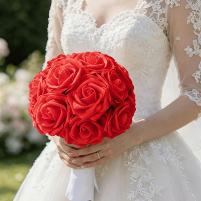 Artificial Flowers 25pcs Foam Fake Roses with Stems for DIY Wedding Bouquets Bridal Shower Centerpieces Arrangements Party Tables Valentines Day Decorations Christmas Tree （Ivory）