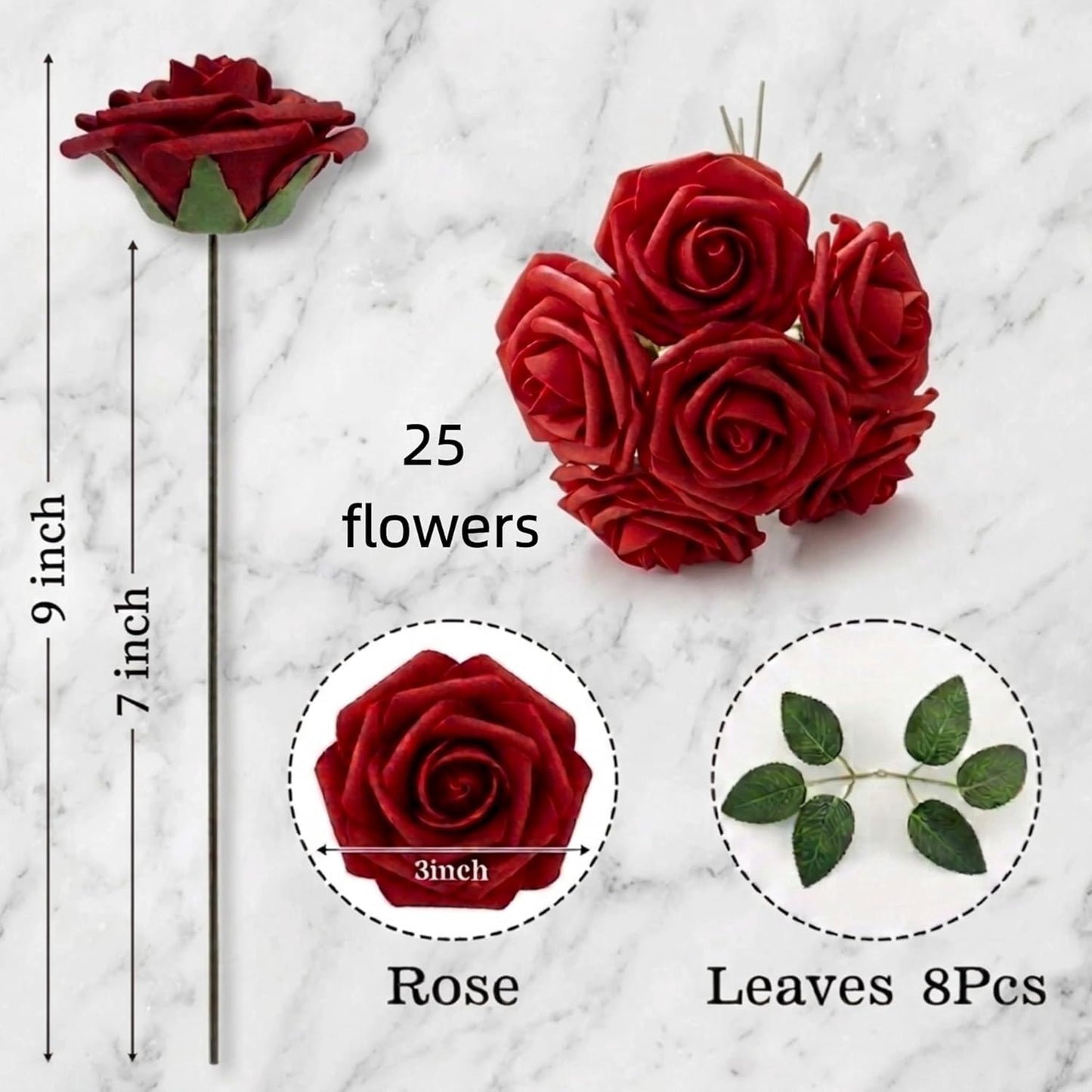 Artificial Flowers 25pcs Foam Fake Roses with Stems for DIY Wedding Bouquets Bridal Shower Centerpieces Arrangements Party Tables Valentines Day Decorations Christmas Tree （Ivory）