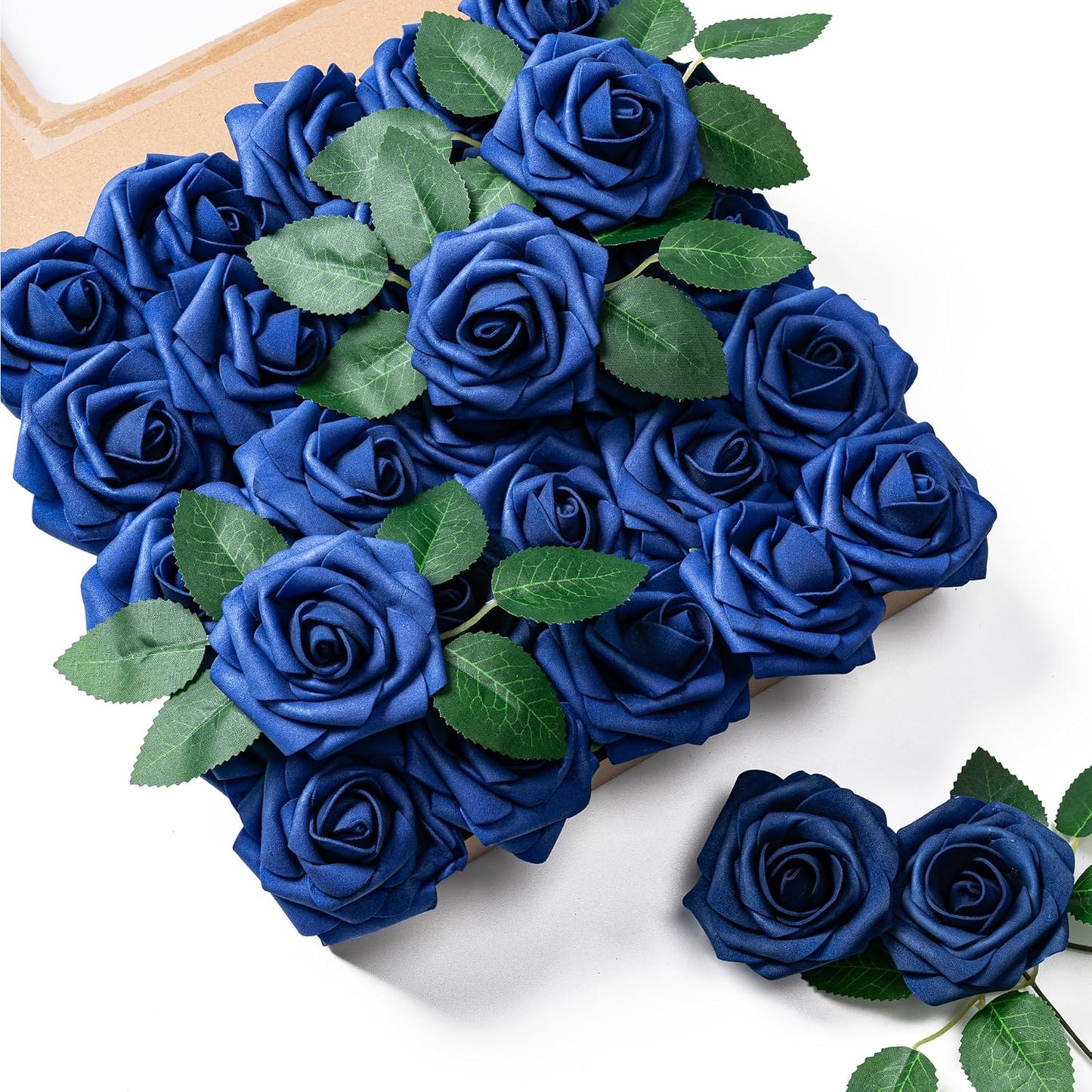 Artificial Flowers 25pcs Foam Fake Roses with Stems for DIY Wedding Bouquets Bridal Shower Centerpieces Arrangements Party Tables Valentines Day Decorations Christmas Tree （Ivory）