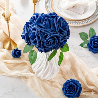 Artificial Flowers 25pcs Foam Fake Roses with Stems for DIY Wedding Bouquets Bridal Shower Centerpieces Arrangements Party Tables Valentines Day Decorations Christmas Tree （Ivory）