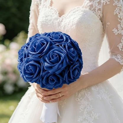 Artificial Flowers 25pcs Foam Fake Roses with Stems for DIY Wedding Bouquets Bridal Shower Centerpieces Arrangements Party Tables Valentines Day Decorations Christmas Tree （Ivory）