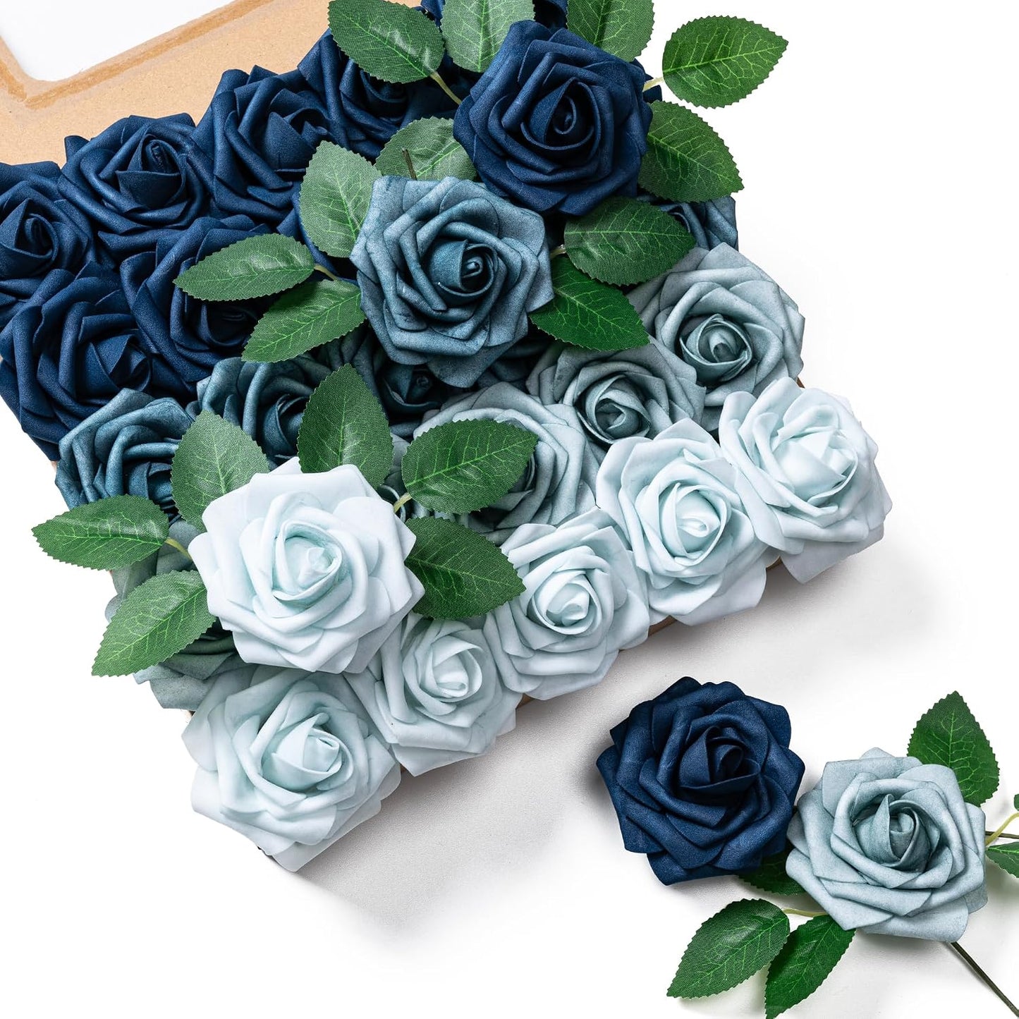 Artificial Flowers 25pcs Foam Fake Roses with Stems for DIY Wedding Bouquets Bridal Shower Centerpieces Arrangements Party Tables Valentines Day Decorations Christmas Tree （Ivory）