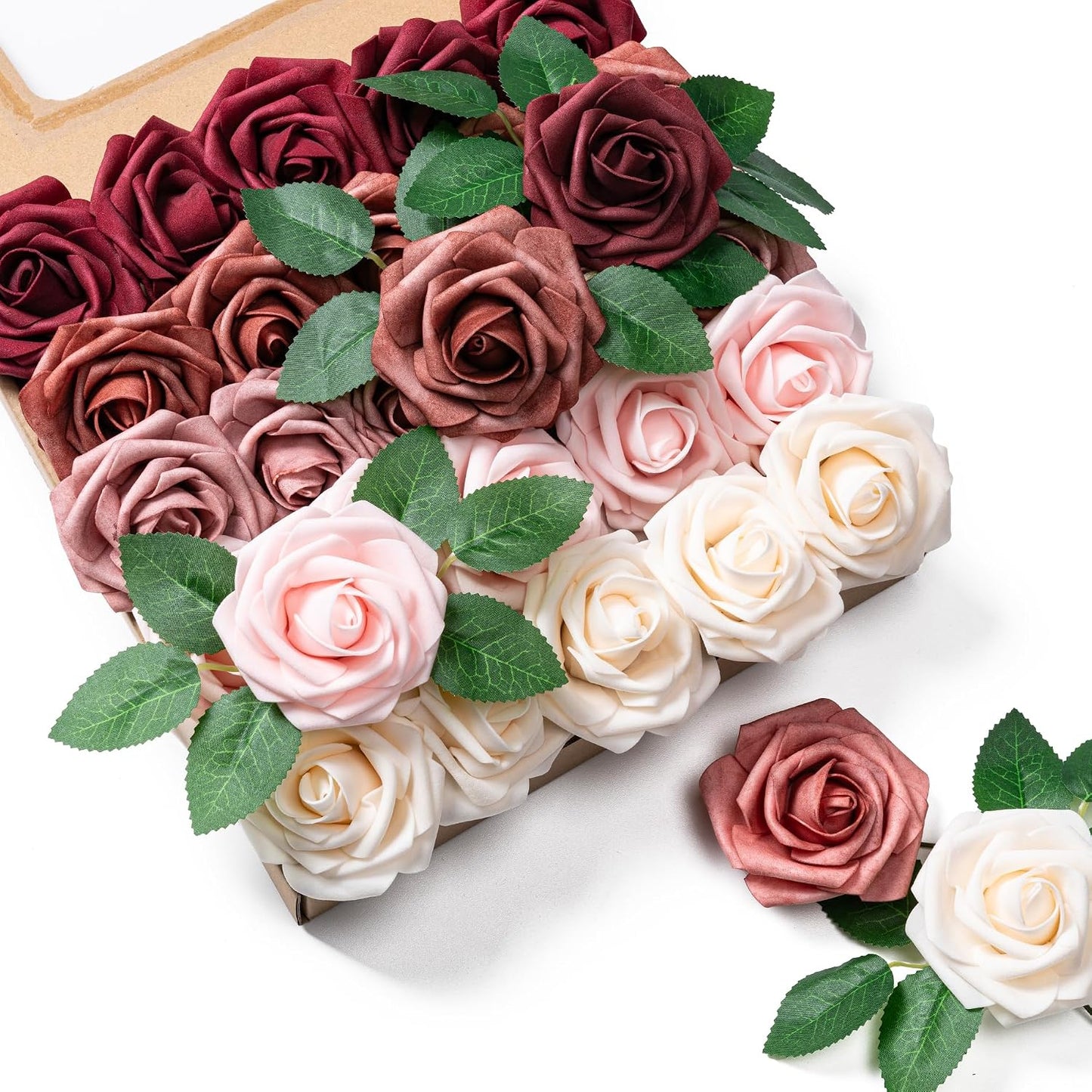 Artificial Flowers 25pcs Foam Fake Roses with Stems for DIY Wedding Bouquets Bridal Shower Centerpieces Arrangements Party Tables Valentines Day Decorations Christmas Tree （Ivory）