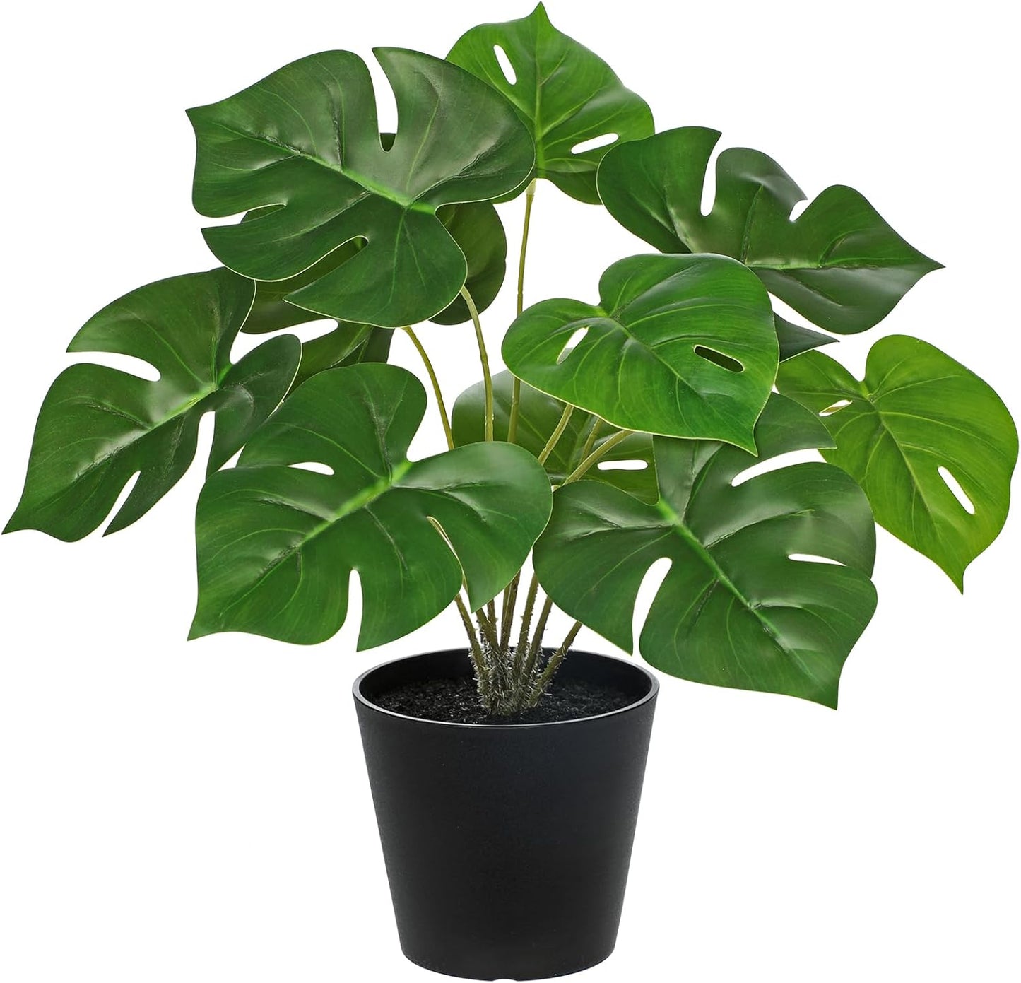 Fake Plants 11.8'' Realistic Monstera Plant Artificial Potted Indoor Plant Houseplant in Black Pot for Home Decor Wedding Centerpiece Dining Table Farmhouse, Green Leaves