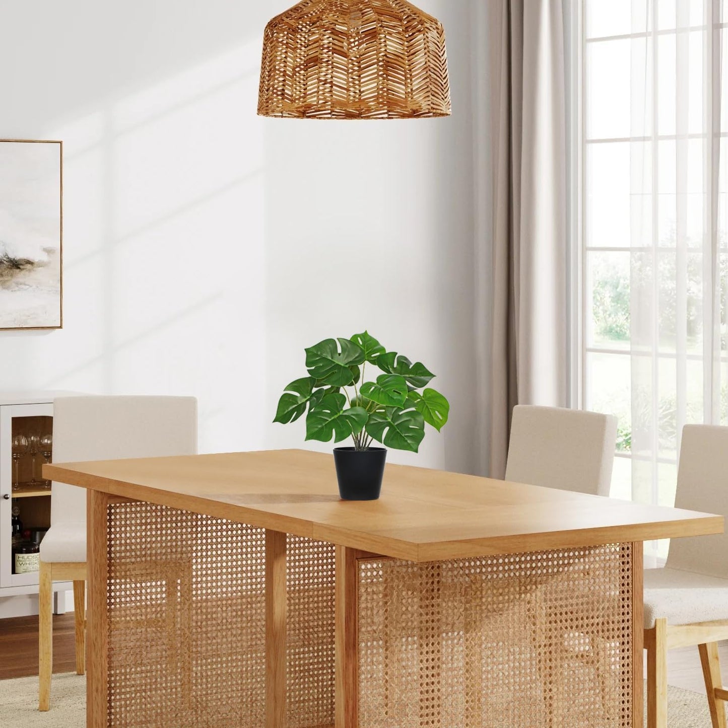 Fake Plants 11.8'' Realistic Monstera Plant Artificial Potted Indoor Plant Houseplant in Black Pot for Home Decor Wedding Centerpiece Dining Table Farmhouse, Green Leaves