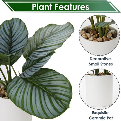 Fake Plants 11.8'' Realistic Monstera Plant Artificial Potted Indoor Plant Houseplant in Black Pot for Home Decor Wedding Centerpiece Dining Table Farmhouse, Green Leaves