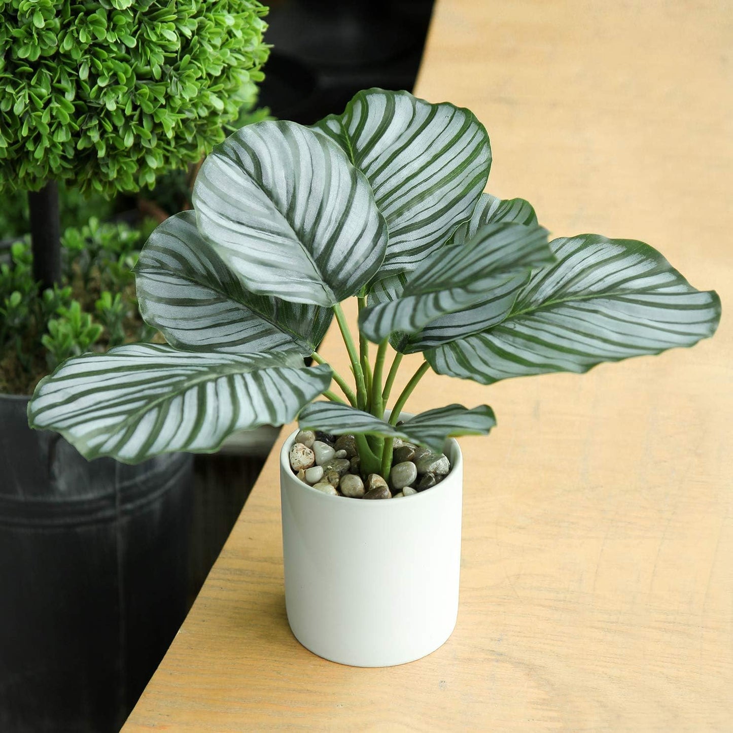 Fake Plants 11.8'' Realistic Monstera Plant Artificial Potted Indoor Plant Houseplant in Black Pot for Home Decor Wedding Centerpiece Dining Table Farmhouse, Green Leaves