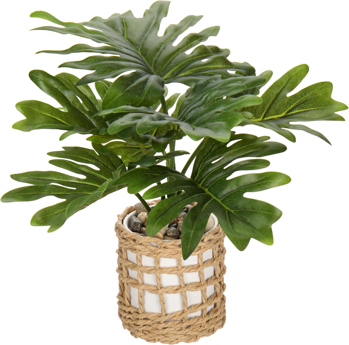 Fake Plants 11.8'' Realistic Monstera Plant Artificial Potted Indoor Plant Houseplant in Black Pot for Home Decor Wedding Centerpiece Dining Table Farmhouse, Green Leaves