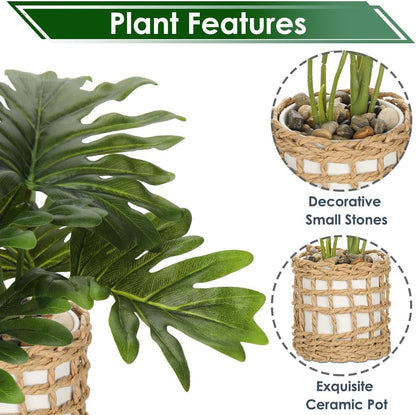 Fake Plants 11.8'' Realistic Monstera Plant Artificial Potted Indoor Plant Houseplant in Black Pot for Home Decor Wedding Centerpiece Dining Table Farmhouse, Green Leaves