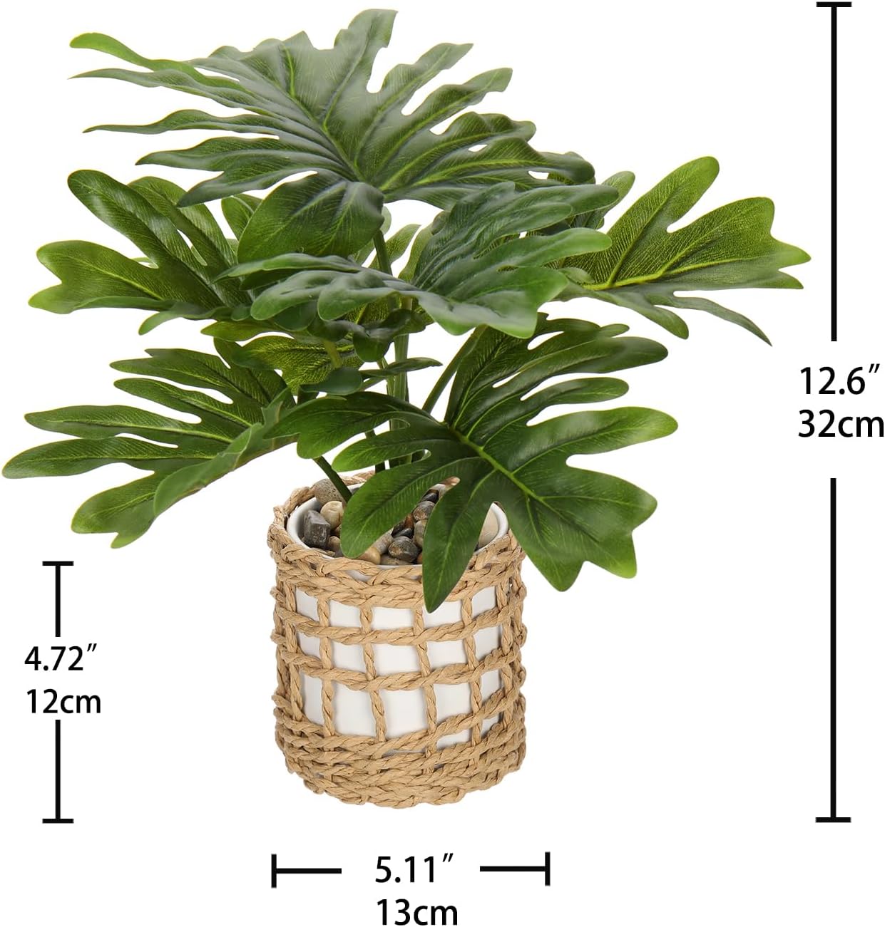 Fake Plants 11.8'' Realistic Monstera Plant Artificial Potted Indoor Plant Houseplant in Black Pot for Home Decor Wedding Centerpiece Dining Table Farmhouse, Green Leaves