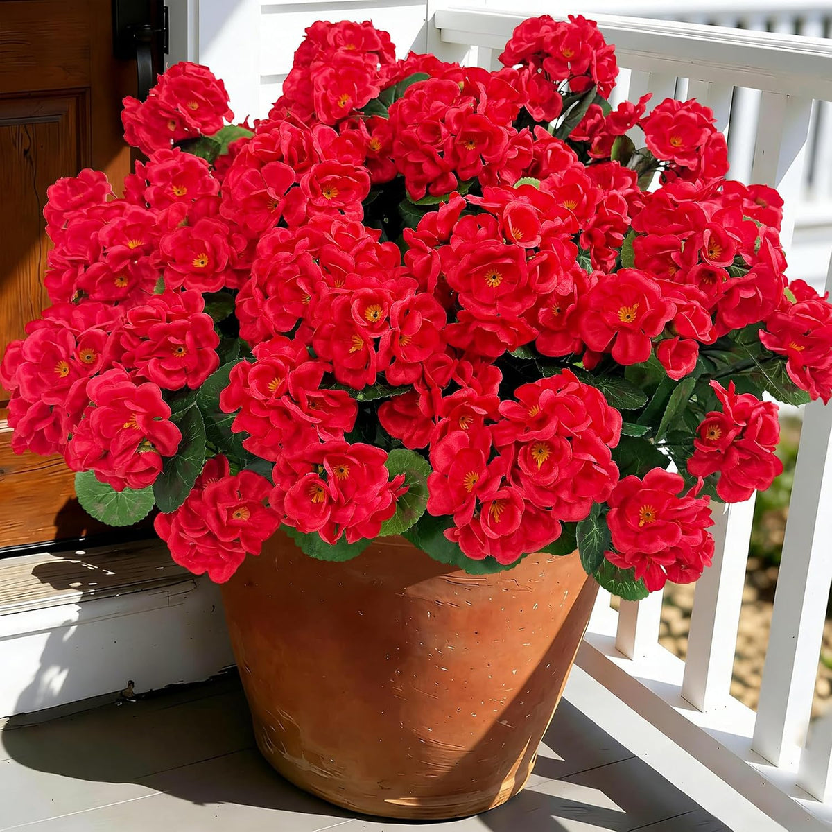 Artificial Flowers for Outdoors, 6 Pcs Red Fake Geraniums