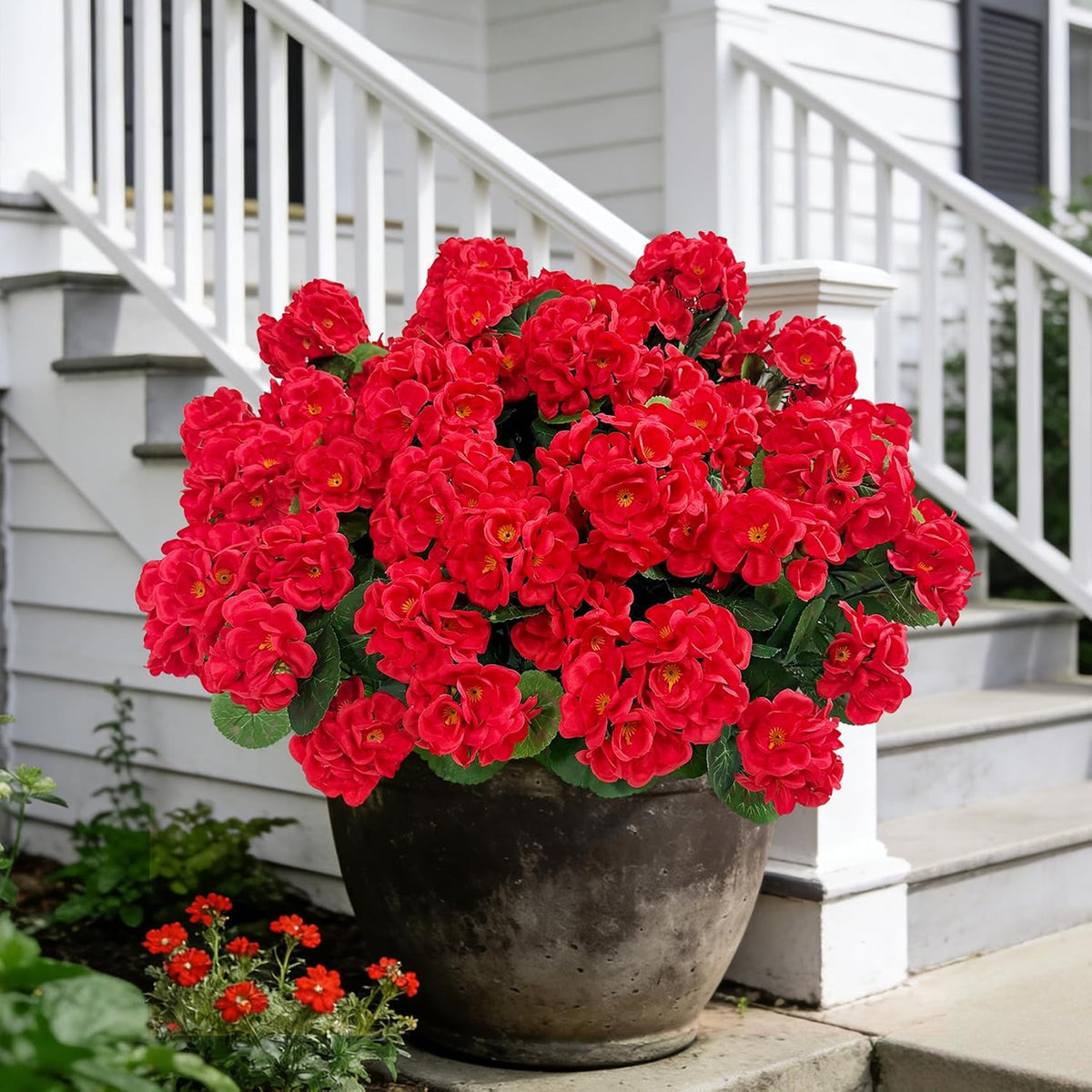 Artificial Flowers for Outdoors, 6 Pcs Red Fake Geraniums