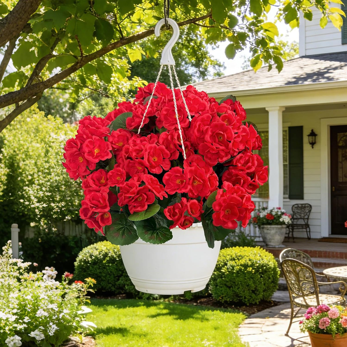 Artificial Flowers for Outdoors, 6 Pcs Red Fake Geraniums
