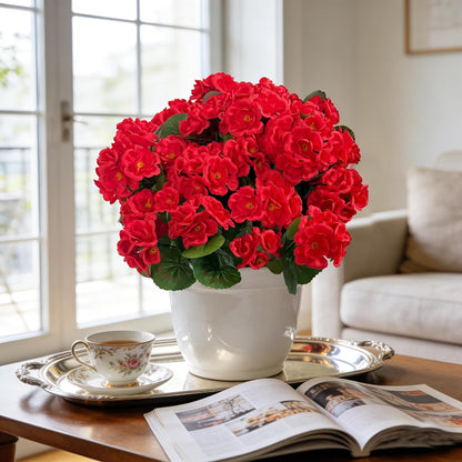 Artificial Flowers for Outdoors, 6 Pcs Red Fake Geraniums