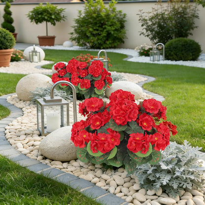 Artificial Flowers for Outdoors, 6 Pcs Red Fake Geraniums
