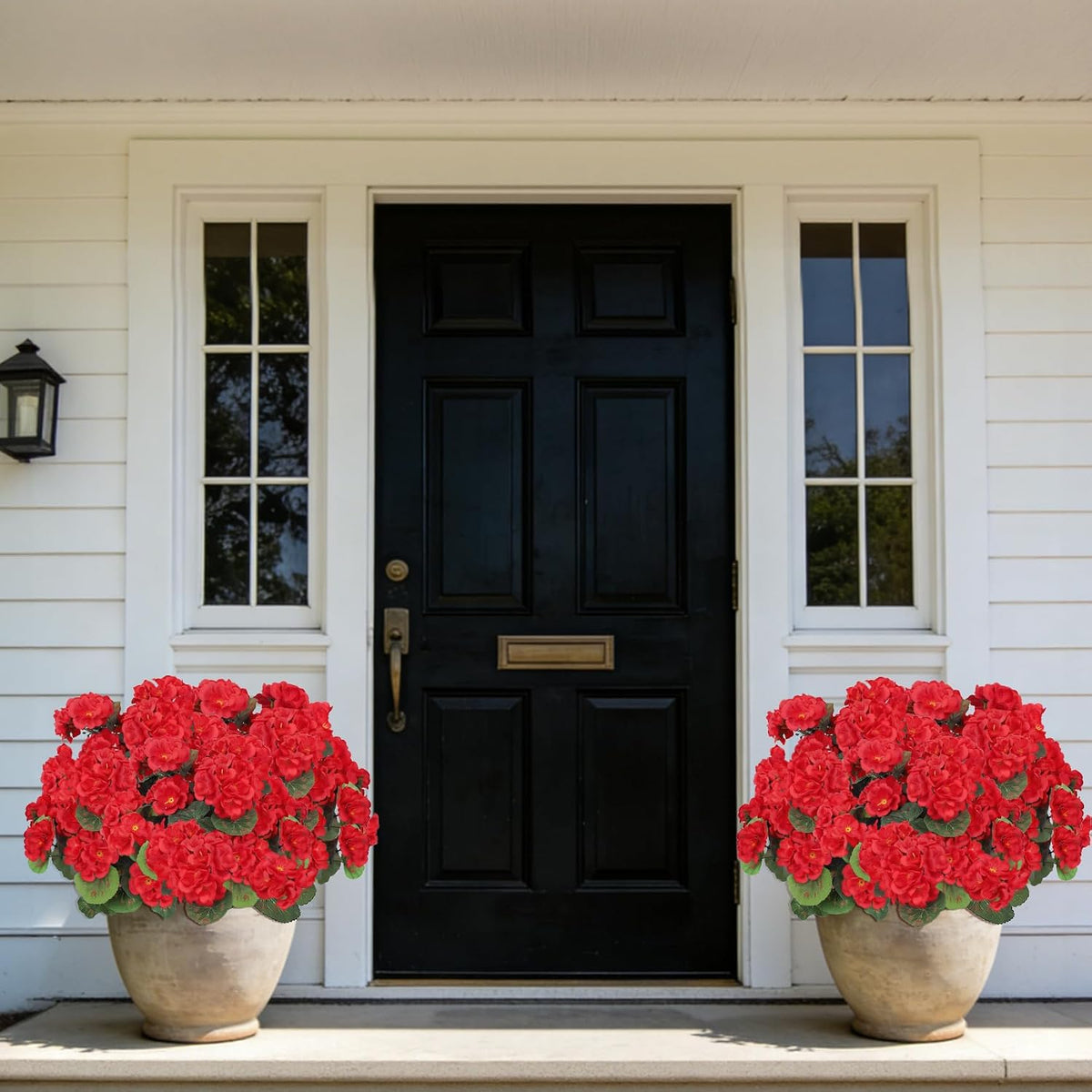 Artificial Flowers for Outdoors, 6 Pcs Red Fake Geraniums