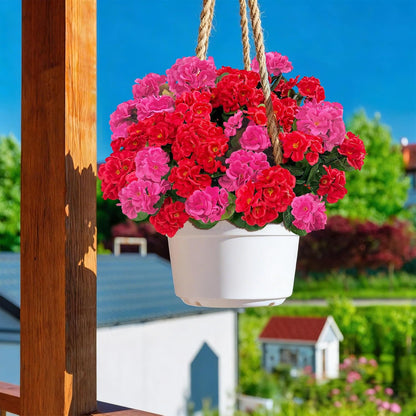 Artificial Flowers for Outdoors, 6 Pcs Red Fake Geraniums
