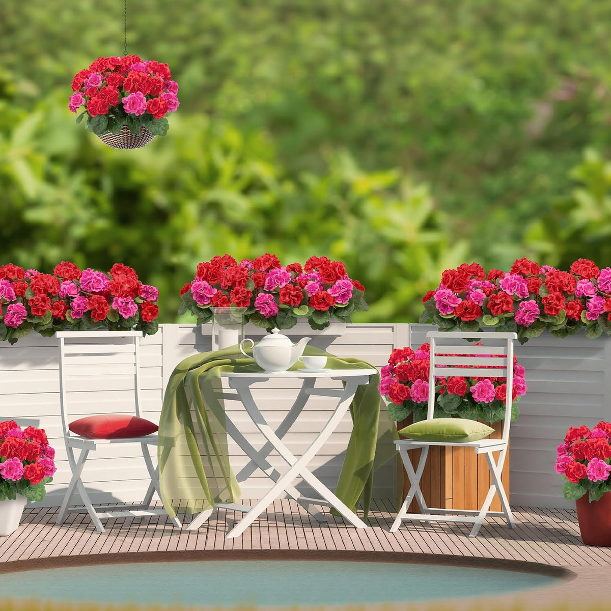 Artificial Flowers for Outdoors, 6 Pcs Red Fake Geraniums