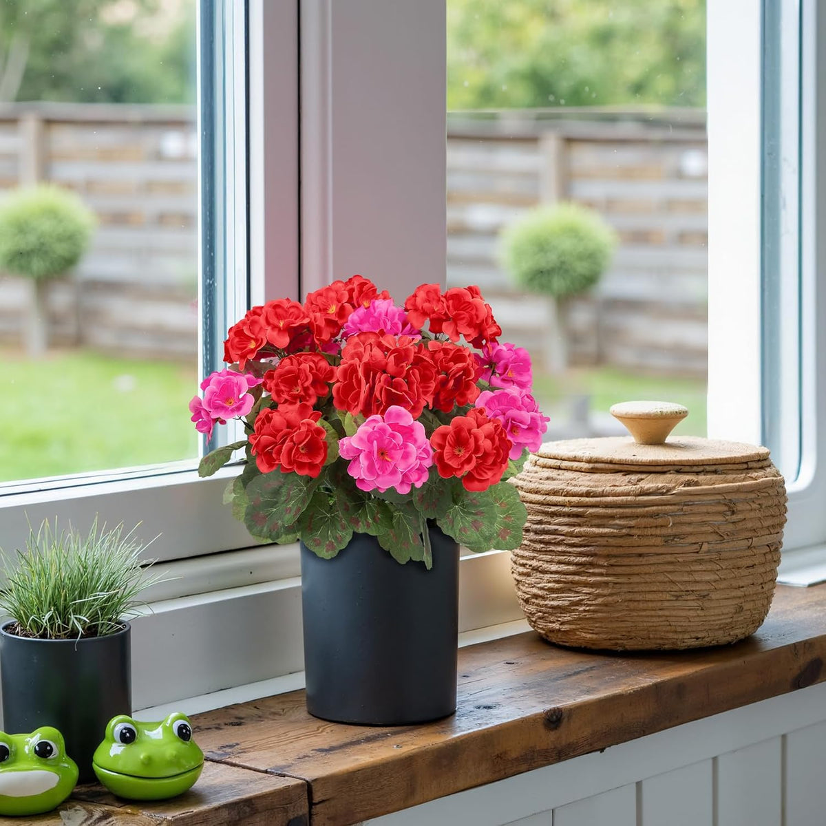 Artificial Flowers for Outdoors, 6 Pcs Red Fake Geraniums