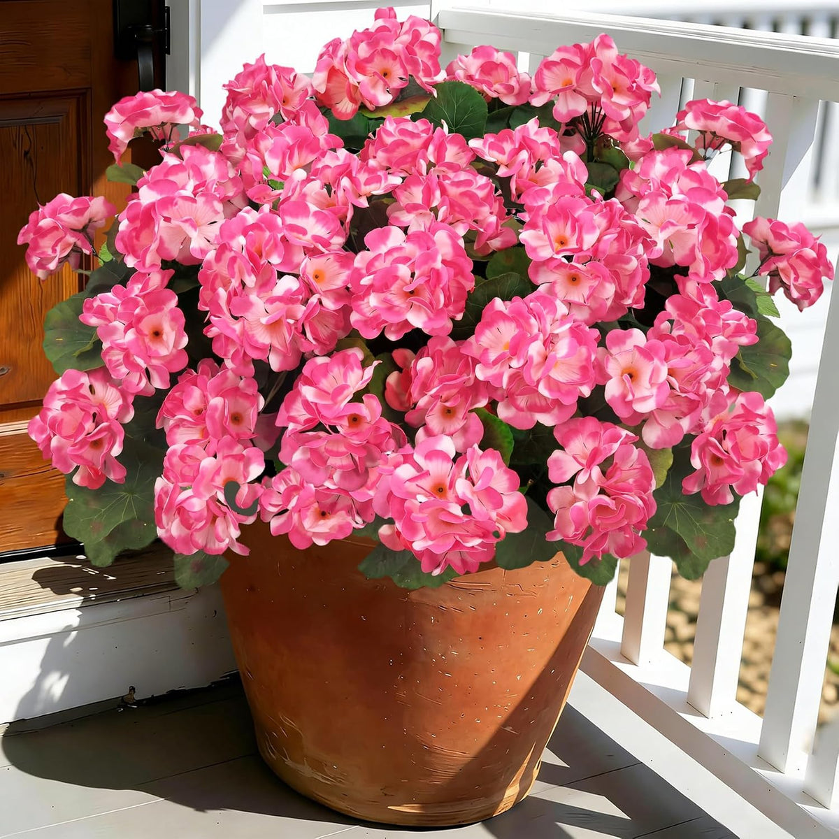 Artificial Flowers for Outdoors, 6 Pcs Red Fake Geraniums