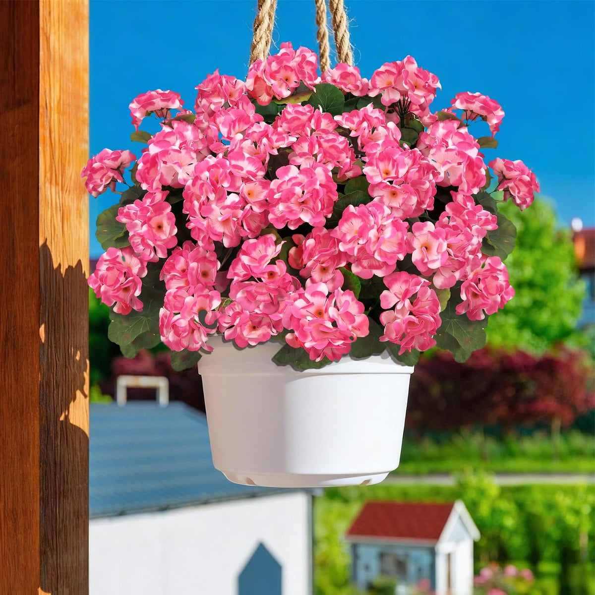 Artificial Flowers for Outdoors, 6 Pcs Red Fake Geraniums