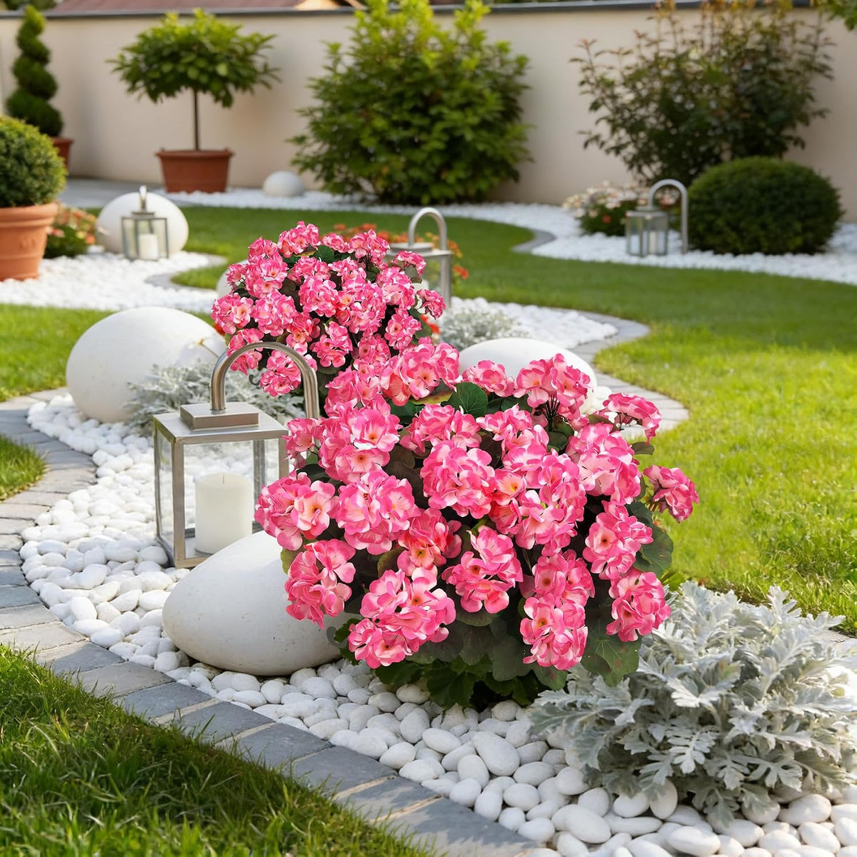 Artificial Flowers for Outdoors, 6 Pcs Red Fake Geraniums