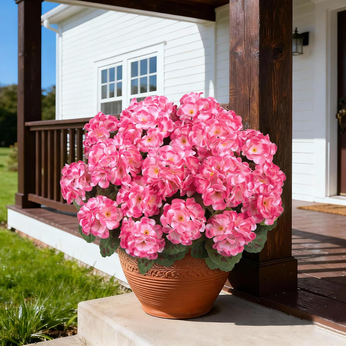 Artificial Flowers for Outdoors, 6 Pcs Red Fake Geraniums