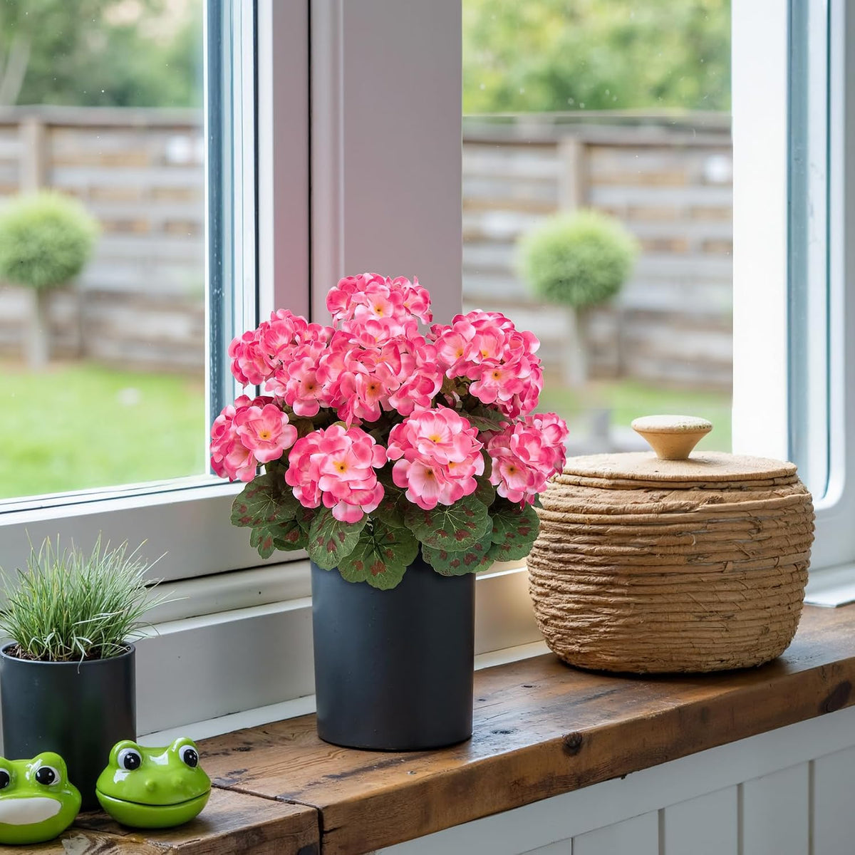 Artificial Flowers for Outdoors, 6 Pcs Red Fake Geraniums
