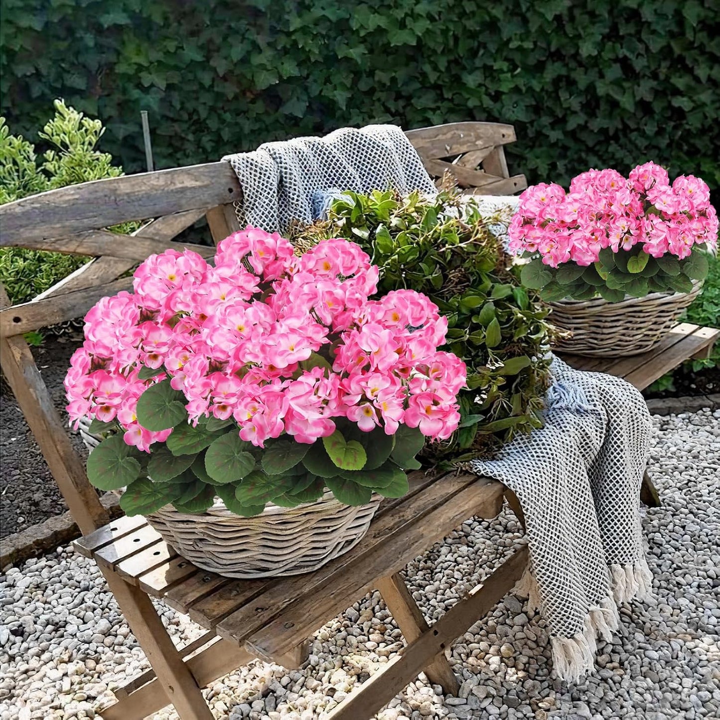 3 Pcs Artificial Geraniums Flowers Silk Geraniums for Outdoors UV Resistant Pink Artificial Geranium Bush Faux Flowers Plant for Planter Garden Home Decor Indoor Patio Vase Table Centerpiece