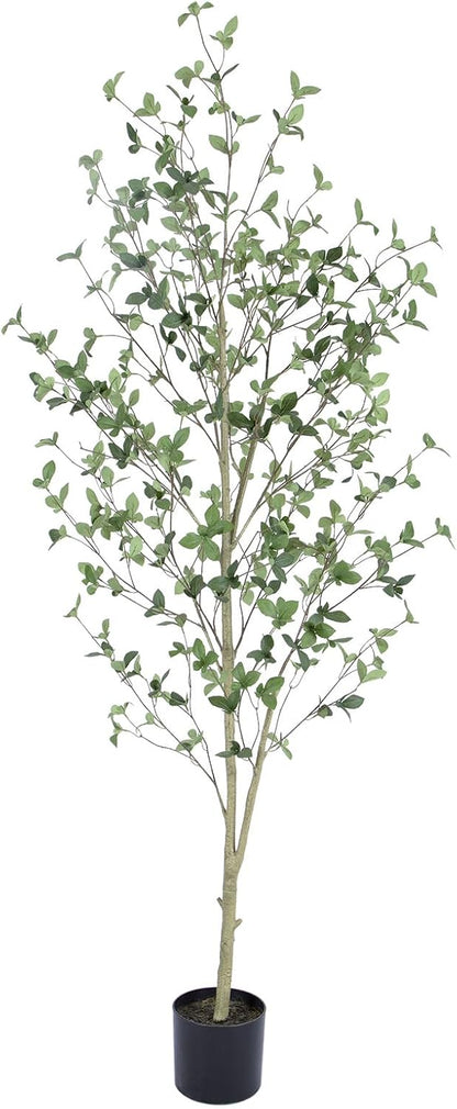 6ft Artificial Quince Leaf Tree with Realistic Trunks, 72in Faux Quince Leaf Tree with Lifelike Leaves for Garden, Home, Living Room Decor