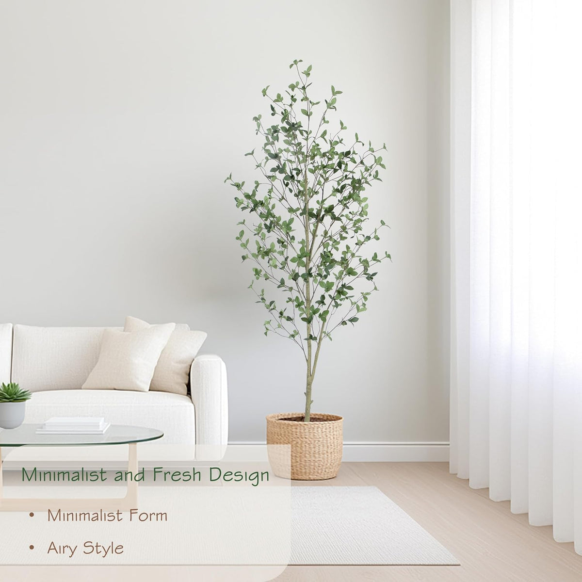6ft Artificial Quince Leaf Tree with Realistic Trunks, 72in Faux Quince Leaf Tree with Lifelike Leaves for Garden, Home, Living Room Decor