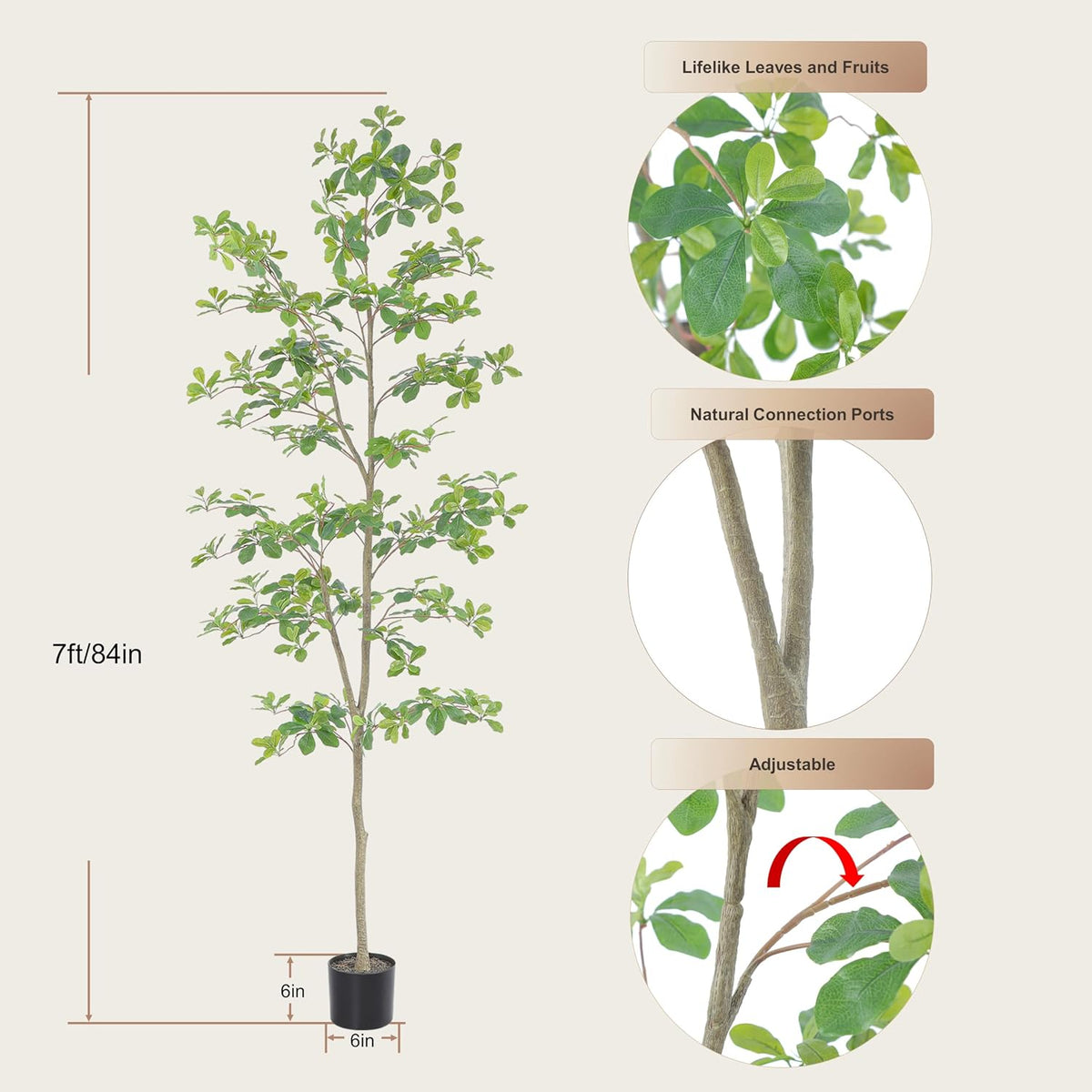 6ft Artificial Quince Leaf Tree with Realistic Trunks, 72in Faux Quince Leaf Tree with Lifelike Leaves for Garden, Home, Living Room Decor
