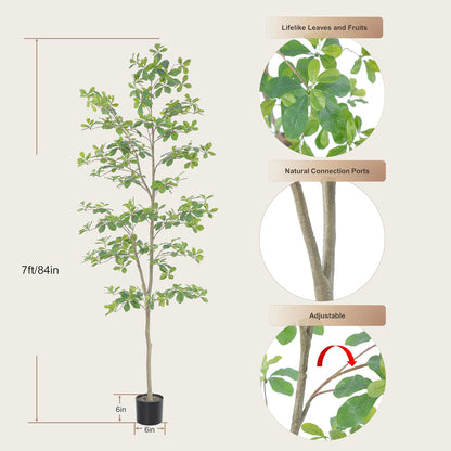 6ft Artificial Quince Leaf Tree with Realistic Trunks, 72in Faux Quince Leaf Tree with Lifelike Leaves for Garden, Home, Living Room Decor