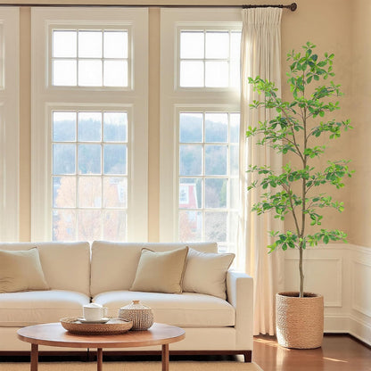6ft Artificial Quince Leaf Tree with Realistic Trunks, 72in Faux Quince Leaf Tree with Lifelike Leaves for Garden, Home, Living Room Decor