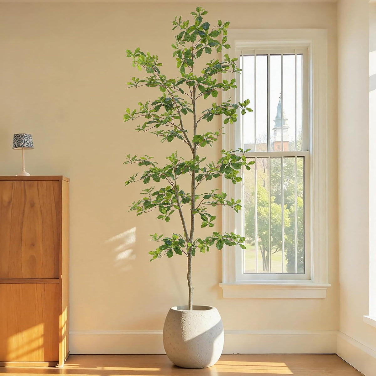 6ft Artificial Quince Leaf Tree with Realistic Trunks, 72in Faux Quince Leaf Tree with Lifelike Leaves for Garden, Home, Living Room Decor