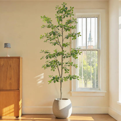 6ft Artificial Quince Leaf Tree with Realistic Trunks, 72in Faux Quince Leaf Tree with Lifelike Leaves for Garden, Home, Living Room Decor